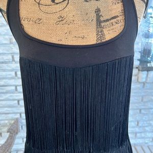 Muse by Boston Proper Black Fringe Raceback Mini Dress